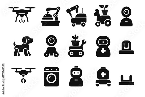 Station gardening household home icon robot cooking robots cleaning personal vector cleaner