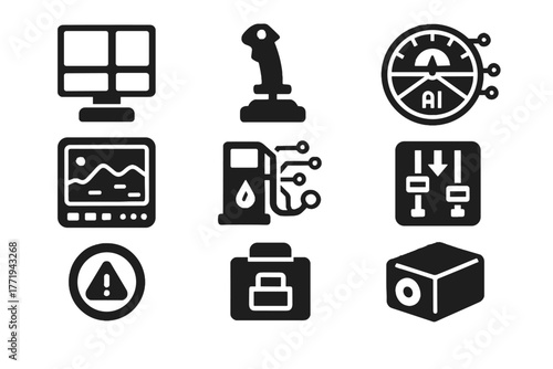 Box fuel icon vector control console ai altitude terrain scanner cockpit emergency