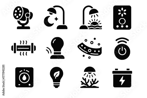 Wireless bulb led cycle vector rgb moonlight strip lamp lighting aquatic icons