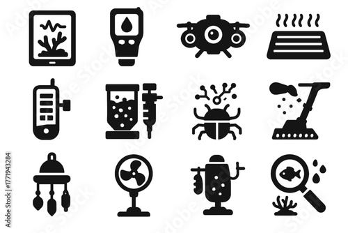 Device icon health scanner vector coral technology ai icons salinity marine thermal