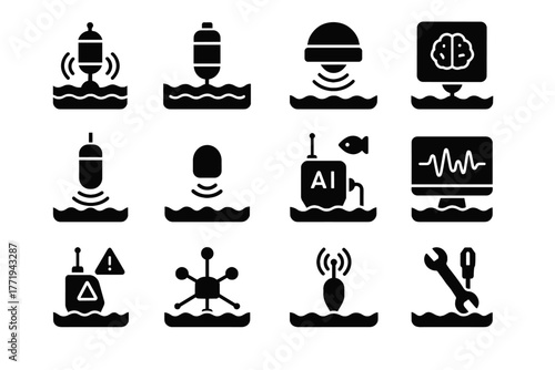 Hub infrared vector sensor frequency icon transmitter buoy wireless aquatic monitor icons