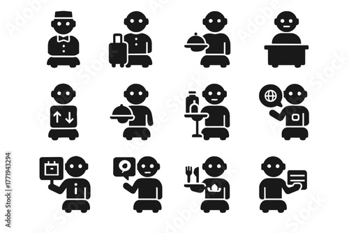 Spa icon robot greeting guide vector room modern display hotel bot assistant