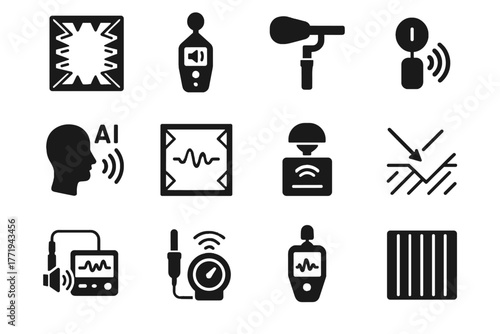 Panel icons icon sound engineering vector acoustic vibration reflection device graph monitor