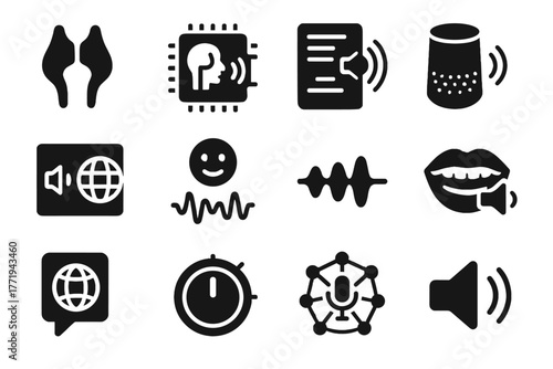 Robotic ai vocal voice speech tone vector neural icon icons language generation