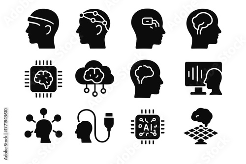 Cable cloud grid scanner icon memory headset data reader processing vector amplifier