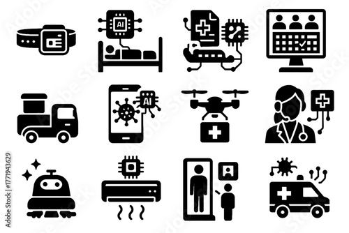 Ai load robotic smart visitor vector tracker hospital virtual icon cleaning