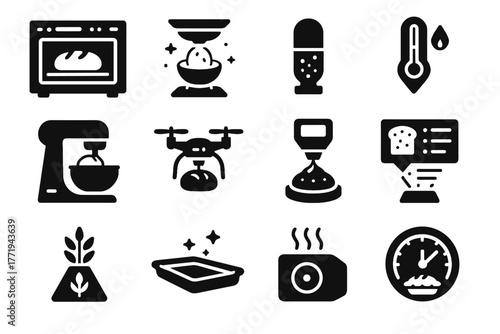 Vector icon predictor baking unit pastry device auto automated icons aroma drone
