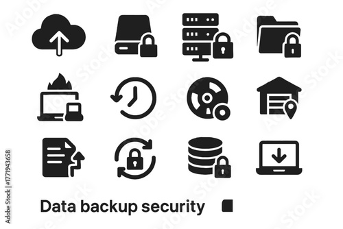 Vector secure backup restore archive sync icons storage point icon data recovery