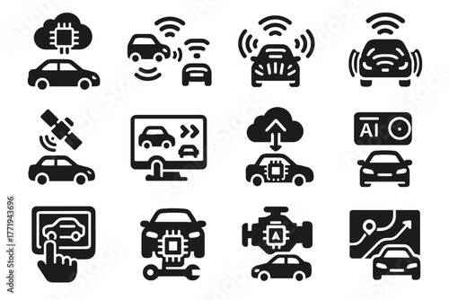 Control monitor tool vector connected car icon gps ai unit sync hub