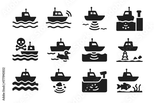 Floating icon harbor ocean resistance vector aquatic navigation boat debris detection nano