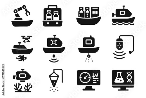 Icon research hub microphone tools kit analytics drone nano sensor vector arm