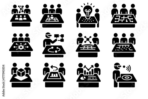 Icons surface holographic update planning collaboration vector team projection desk workspace icon