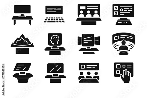 Smart workstation gesture vector icon virtual holographic interactive ar icons screen transparent