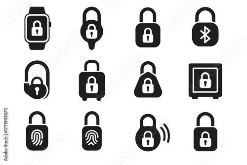 Portable lock icon fingerprint smart personal sensor nfc vector key tag