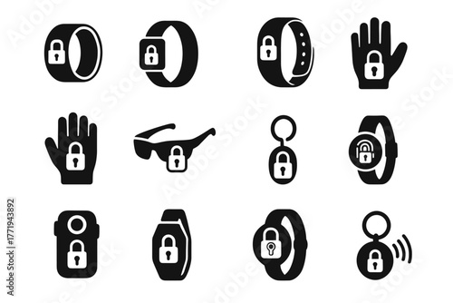 Wristband icons vector icon security lock proximity control earring wearable hidden ar