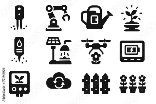 Icon digital panel holographic garden gardening plant vector pollinator ai robotic watering