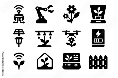 Robotic connection flower wireless display ai icon botanical vector hub icons control