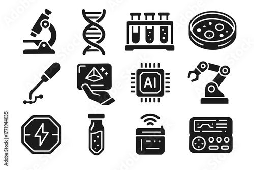 Pad module futuristic test biotech helix petri vial icon icons vector microscope