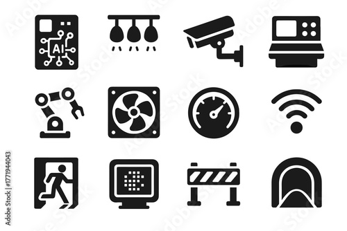 Energy ai vector surveillance safety system tunnel barrier icon ventilation wireless camera