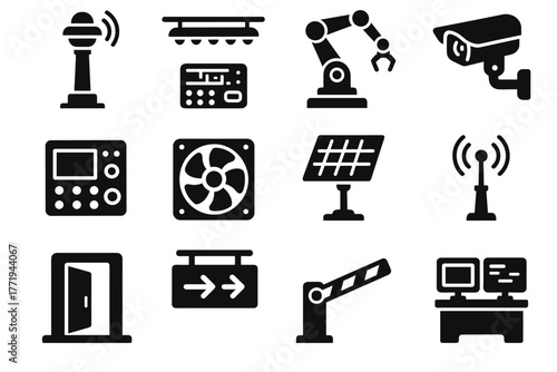 Gate hub transmitter grid sign icon ai arm vector system energy ventilation