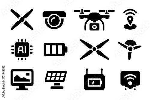 Icons vector battery icon display signal drone module chip console gps control