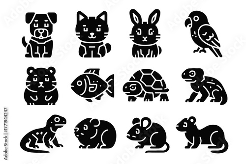 Lizard vector pets rabbit fish parrot icon ferret cat mouse futuristic pig
