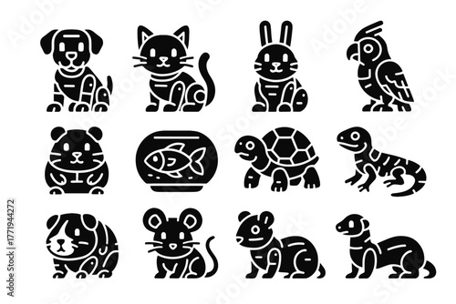 Lizard futuristic pets vector virtual icon turtle dog pig guinea parrot rabbit