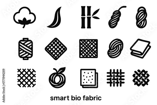 Bio smart icon synthetic mesh fiber hemp vector fabric textile microfibre cotton