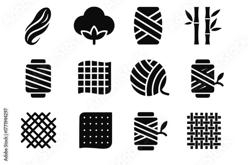 Icon vector futuristic yarn linen silk polymer organic fabric wool icons sheet