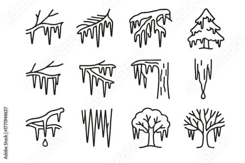 Sharp vector frozen from snowy icicle icon detail branch tree cluster