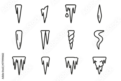 Icicle short icon three double curved set cluster vector icicles drop