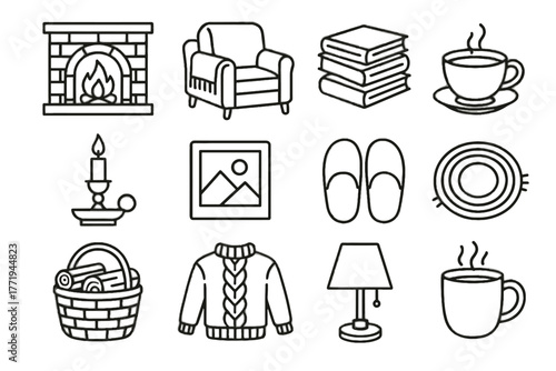 Rug candle icon cozy holder basket framed fireplace indoor cup vector photo