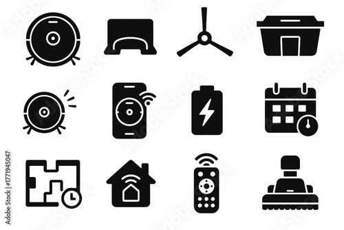 Vacuum cleaner remote charging obstacle vector schedule sensor battery icon hub robotic