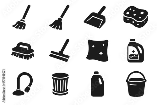 Broom microfiber mop icon brush vacuum floor cloth cleaning vector icons polish