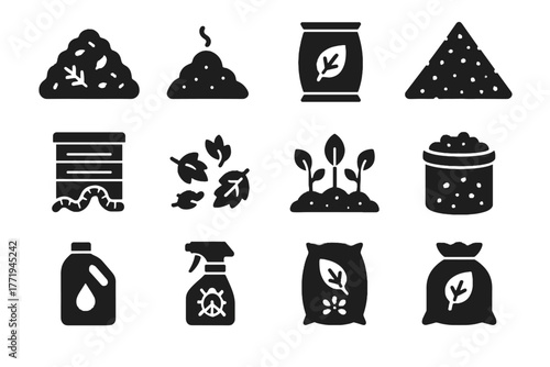 Vector pest litter fertilizer organic icons worm phosphate icon bag enhancer biochar