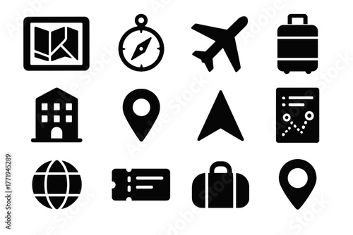 Arrow travel app navigation bag globe icons icon itinerary vector location pin