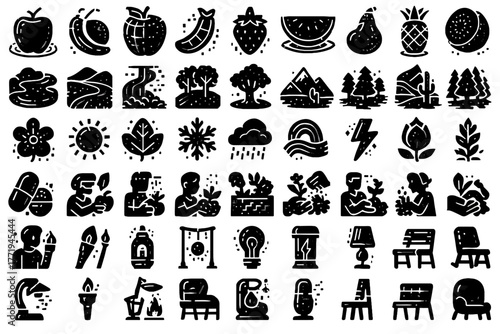 Vector icon orange virtual icons hologram garden futuristic apple kiwi grape strawberry