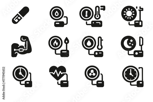 Implant icon bio circadian enhancer biohacking sleep glucose growth vector icons monitor