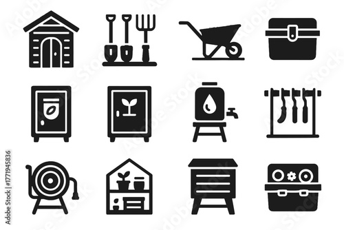 Cabinet wheelbarrow spare hook seed tools shed icon tool farm vector box