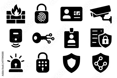 Icons badge icon vector card surveillance emblem security encryption network ai intrusion