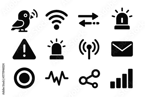 Bird status light transmission alert message signal antenna icons icon robot strength