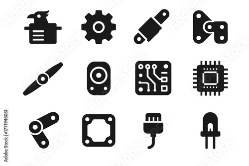 Bird icon indicator gear servo circuit rotor actuator vector board robot component