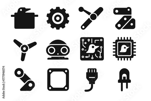 Vector joint circuit bird motor sensor robot component icon frame board servo