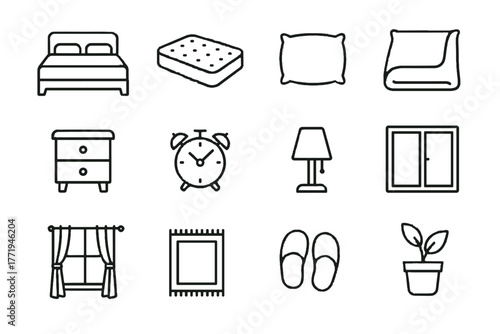 Window pillow alarm plant slippers smart frame bedside mattress vector icon icons