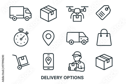 Icons tracking box icon hand delivery shopping cardboard vector modern courier pin
