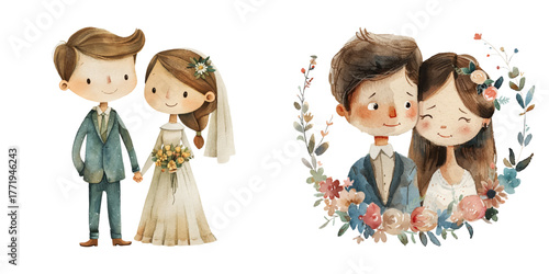 couple married watercolor vector illustration