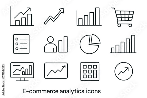 E chart analytics bar growth user commerce shopping icon pie vector statistics