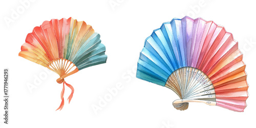 cute fan watercolor vector illustration