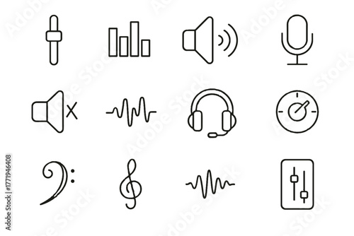 Waveform vector volume treble tone audio interface set speaker slider equalizer icon