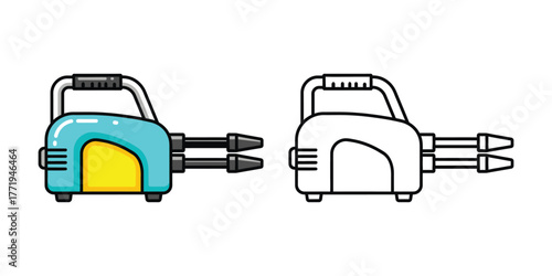 Turquoise and yellow cleaning machine with dual nozzles and outline version pressure washer